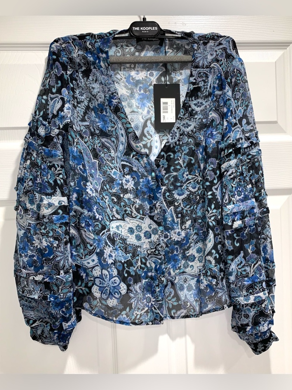 The Kooples $295 NWT Blue Paisley Sheer 
V-Neck Blouse, Size S